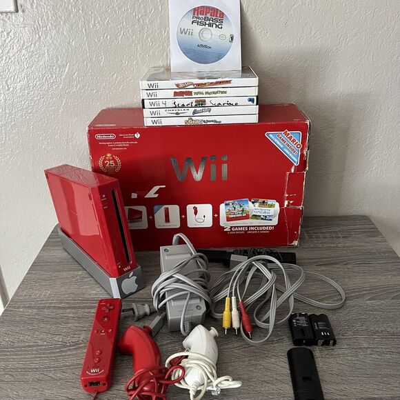 Nintendo Wii Mario 25th Anniversary Red in Box With Games - Tested & Working - Picture 1 of 8